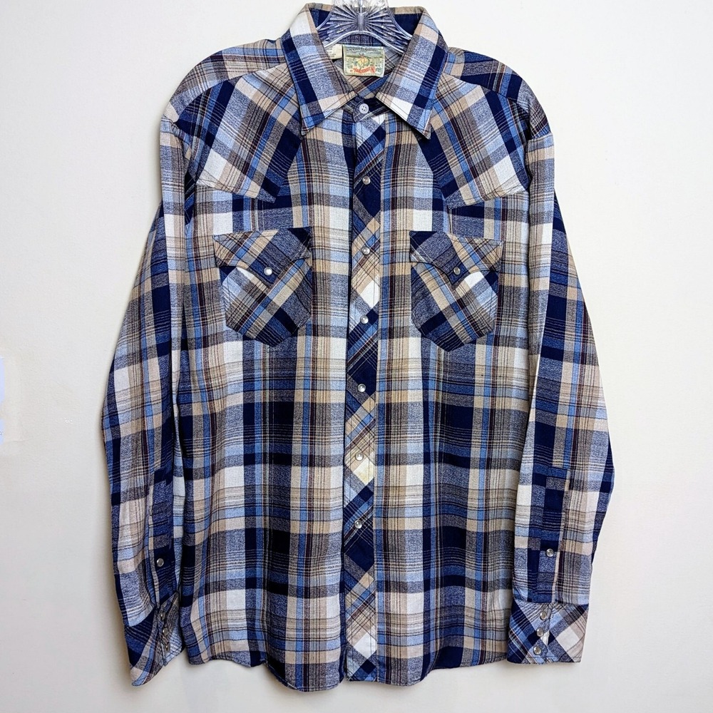 Vtg Rocking Ranchwear Kennington 80s Plaid Pearl Snap Shirt Large/Medium